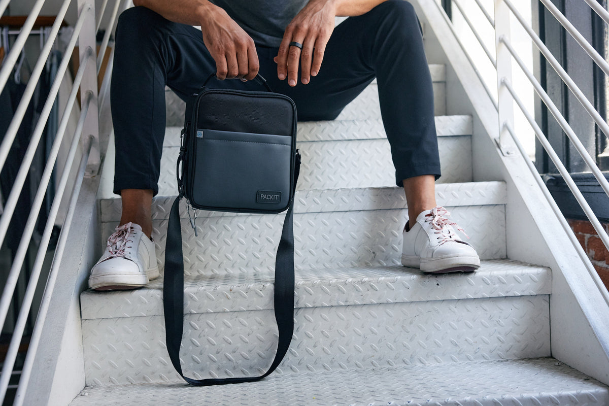 freezable-upright-lunch-box-p9 freezable-upright-lunch-box-black-gray-lifestyle-model-bag-only.jpg